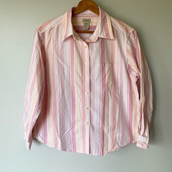 L.L. Bean vintage coastal grandma striped pink button down top - Picture 1 of 8